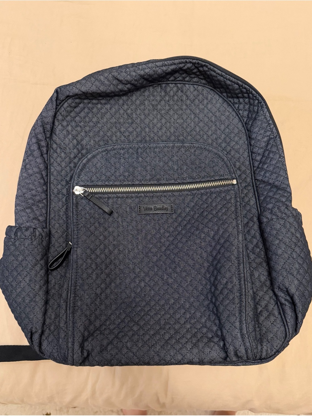 Vera Bradley Quilted Navy Blue Backpack with Front Zip Pocket